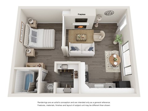Floor plan for 1 bed, 1 bath, 520 sqft
